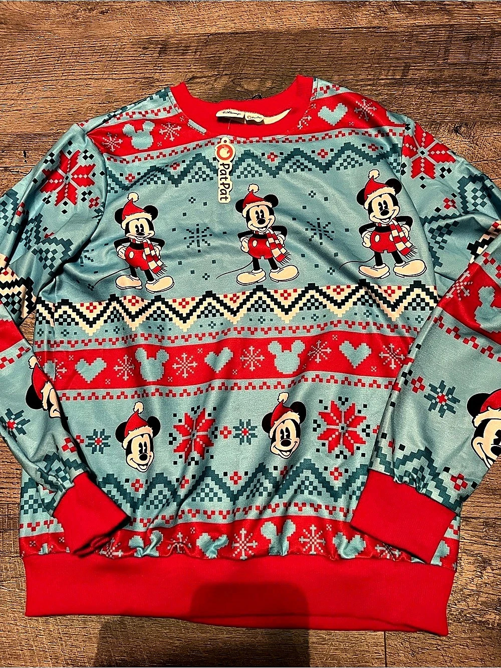 Disney PatPat Mickey Mouse Christmas Sweatshirt women’s Blue & Red Like New